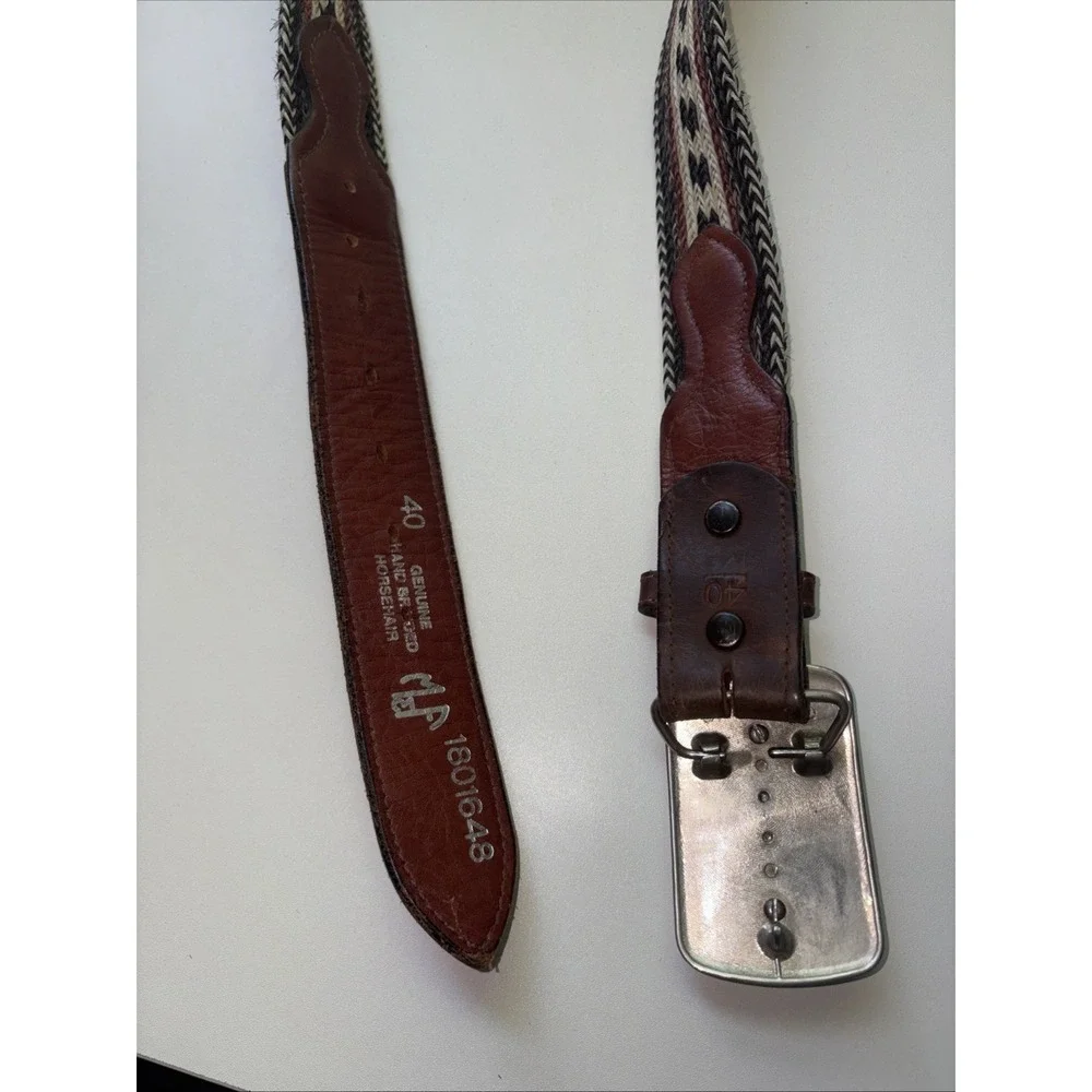 Genuine Hand-Braided Horsehair Western Leather Belt Engraved Horse Buckle Silver